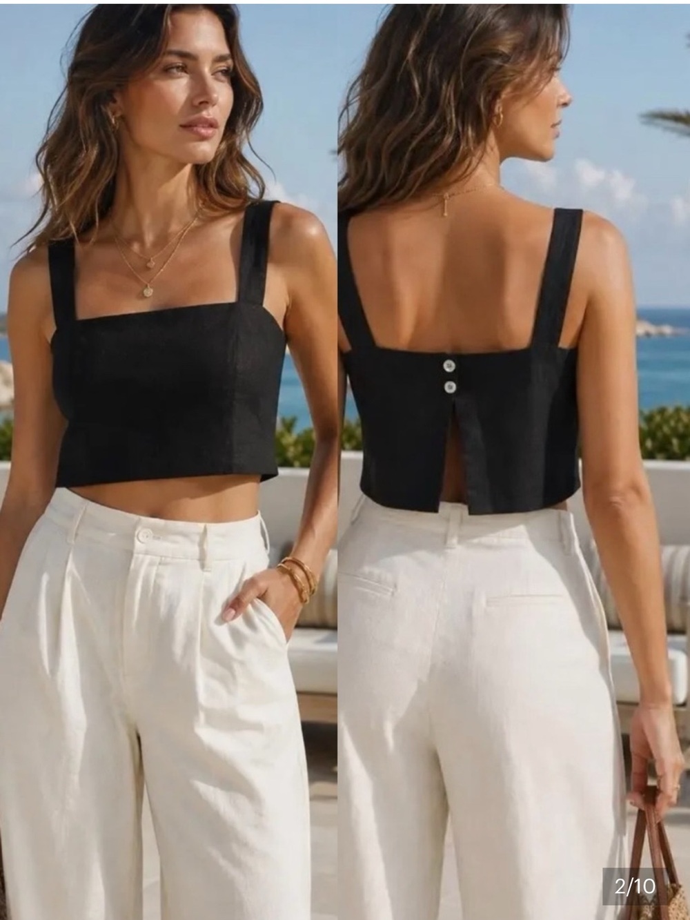 NWT l*space Long Island Black Square-Neck Linen Crop Tank size small